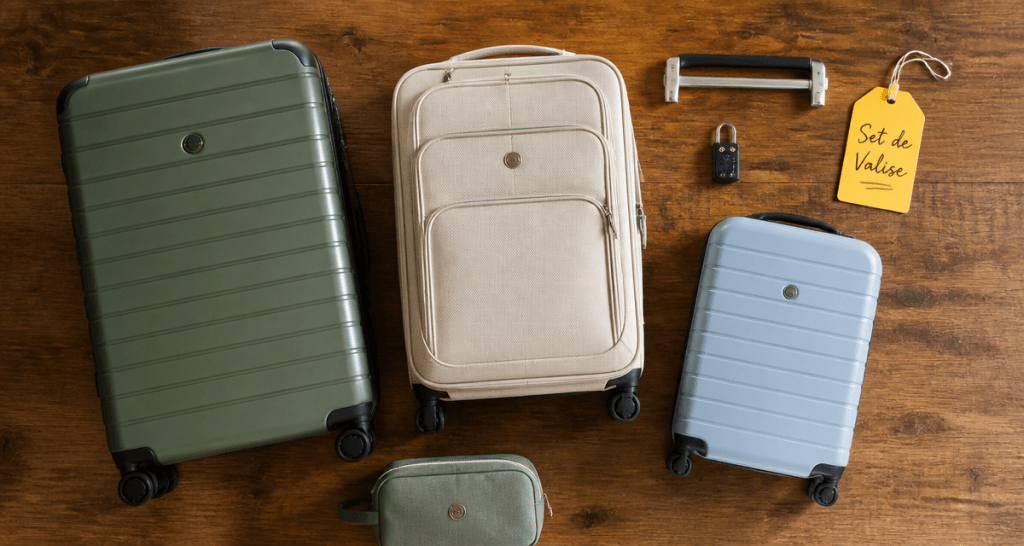 set de valise trois tailles sur table bois