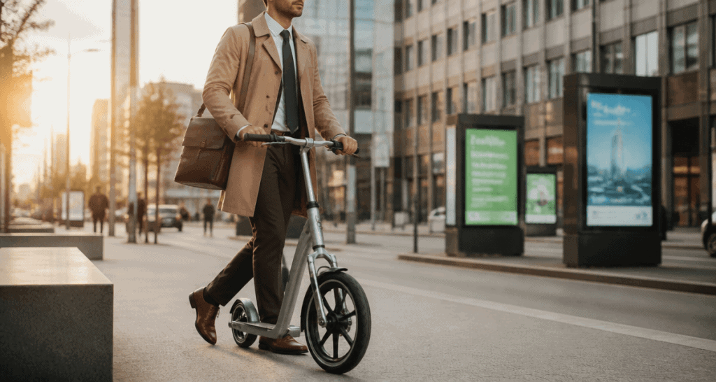 trottinette adulte sur trottoir urbain