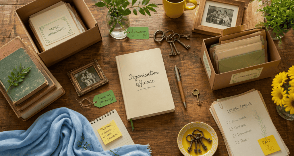 Vider maison table cartons livres objets triés