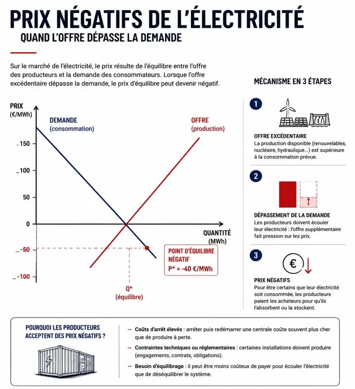 Schéma explicatif du mécanisme des prix négatifs sur le marché de l'électricité