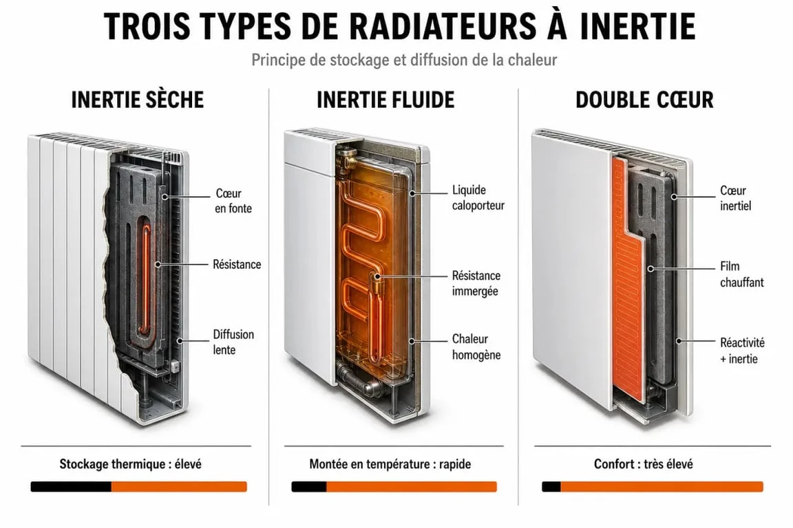 Comparatif des technologies de radiateurs à inertie : sèche, fluide et double cœur pour un choix éclairé.