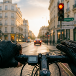 gants velo sur guidon au feu rouge