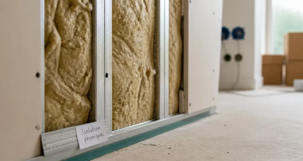 Isoler phoniquement un mur mitoyen : laine de roche et plaques de plâtre pour réduire les bruits