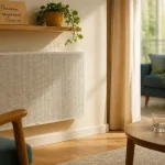 panneau rayonnant dans un salon lumineux, diffusion de chaleur