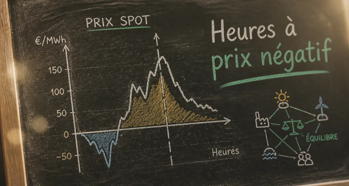Prix négatif électricité : heures à prix négatif sur le graphique spot