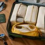 valise grand format ouverte sur plancher avec accessoires