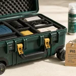 Valise resistante ouverte : coque polycarbonate et détails polypropylène, prête pour la soute