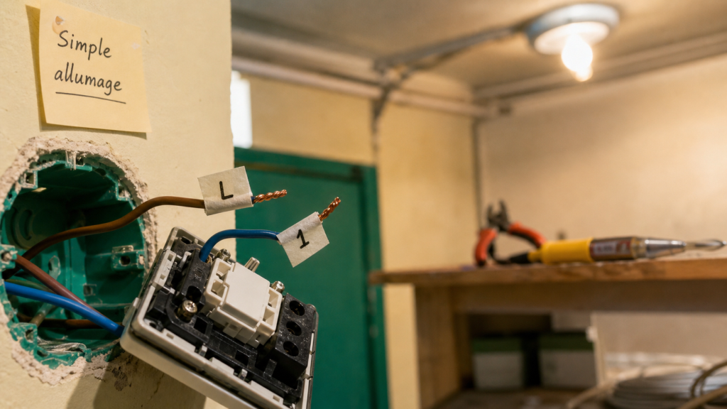 Cablage simple allumage : phase et retour lampe
