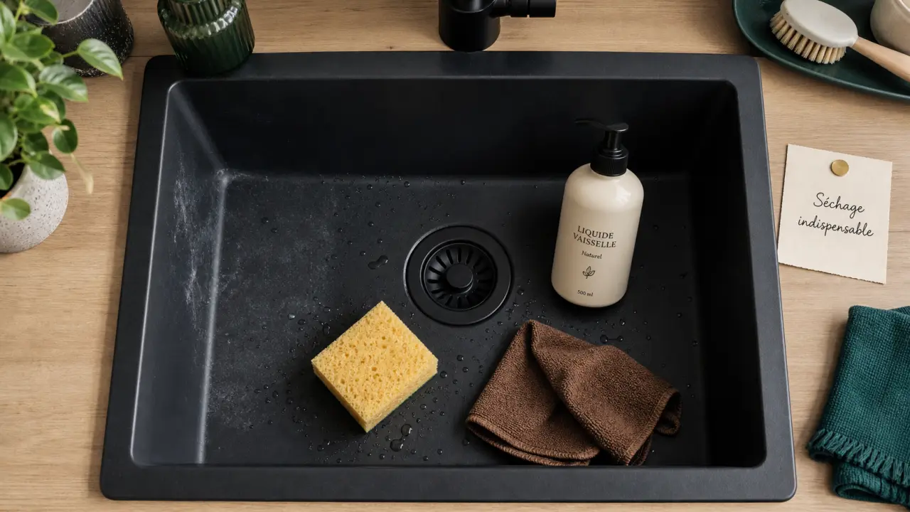 Comment nettoyer un evier en resine : eau tiède, bicarbonate, séchage pour finition nette