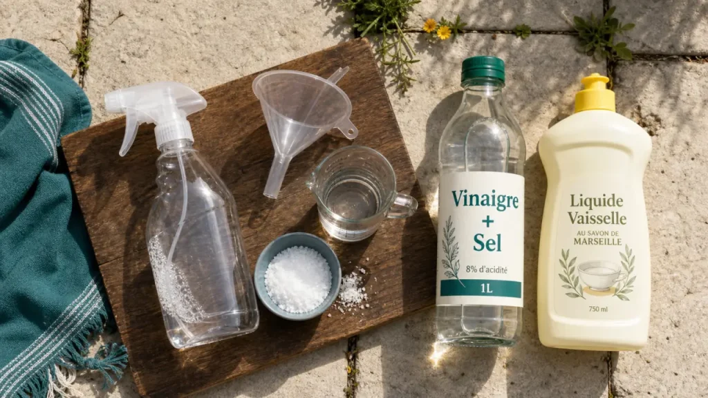 Dosage désherbant vinaigre sel liquide vaisselle : 40 g ou 100 g