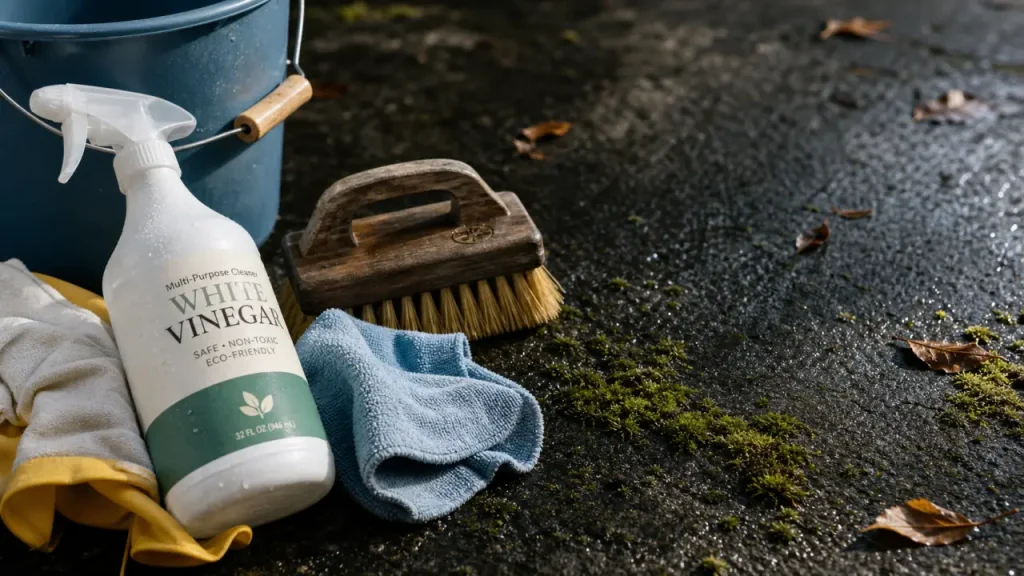 Vinaigre blanc sur goudron : la méthode simple pour enlever la mousse, brosser et rincer sans erreur