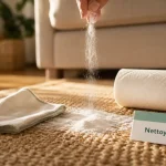 Nettoyer tapis jute au bicarbonate, sans eau, chiffon humide léger