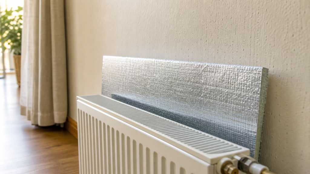Panneau réflecteur radiateur aluminium contre un mur froid