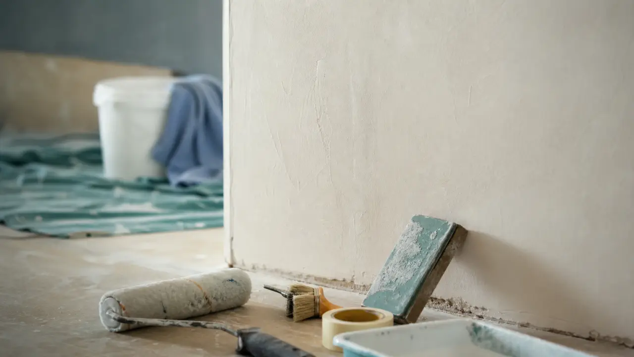 Peindre du platre : mur en plâtre poncé et dépoussiéré, prêt pour la peinture