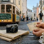 Réussir un city break en europe en 72 heures, carte et appareil photo dans une rue pavée