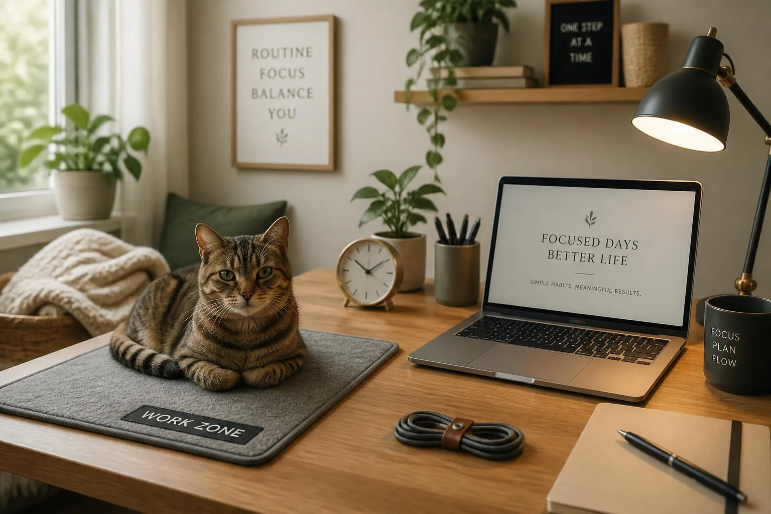 Télétravailler avec un chat : zones, routine, erreurs