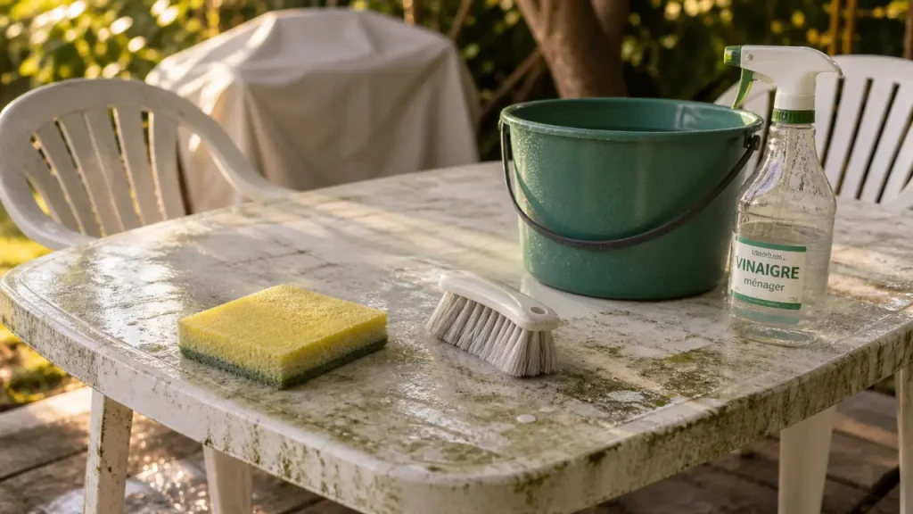 Salon de jardin en plastique vert : 15 à 20 minutes de pose pour le raviver sans l’abîmer