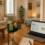 Devenir hote airbnb : salon-studio prêt, canapé, literie et calendrier de réservation