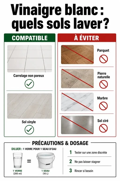 Laver les sols au vinaigre blanc : revêtements compatibles et surfaces à éviter