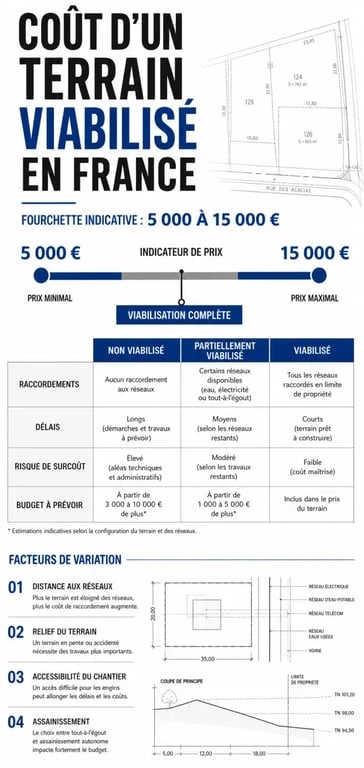 Estimation du cout terrain viabilisé : fourchette de prix, comparaison et postes à vérifier