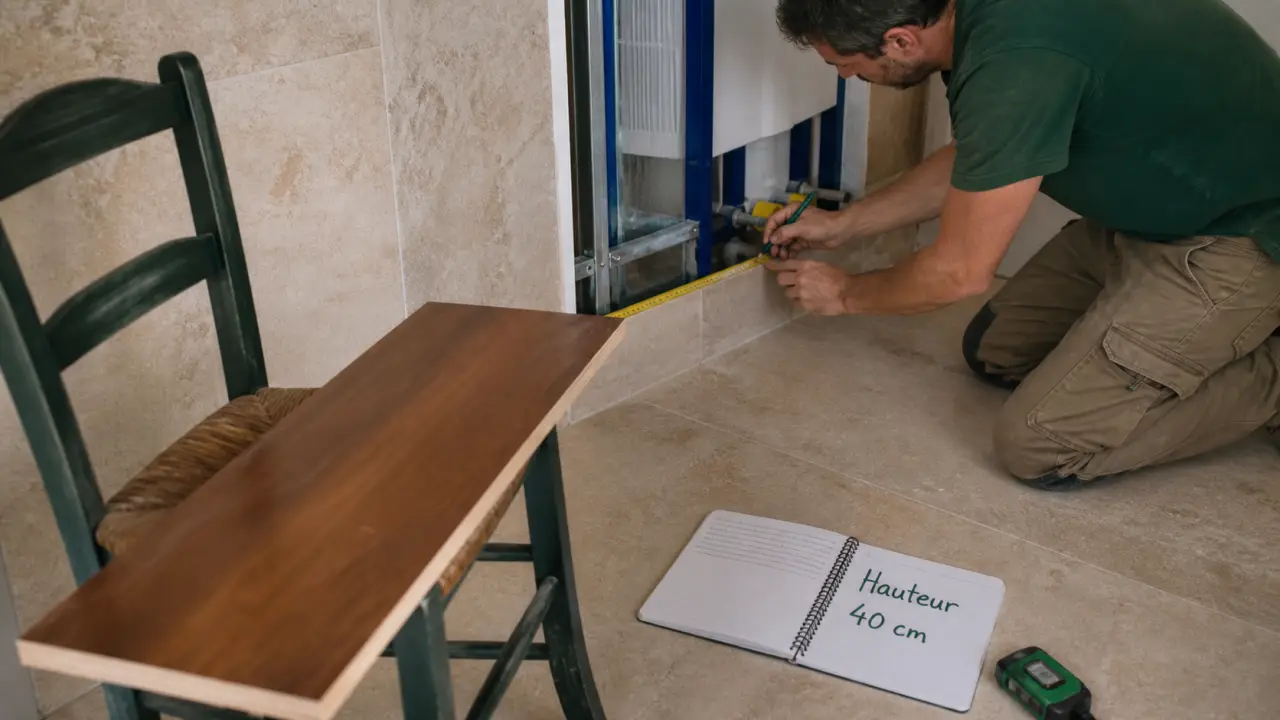 Hauteur toilette suspendu : réglage 40 cm avant pose