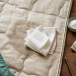 Nettoyage d un matelas taché : chiffon, bicarbonate et vinaigre, puis séchage du matelas