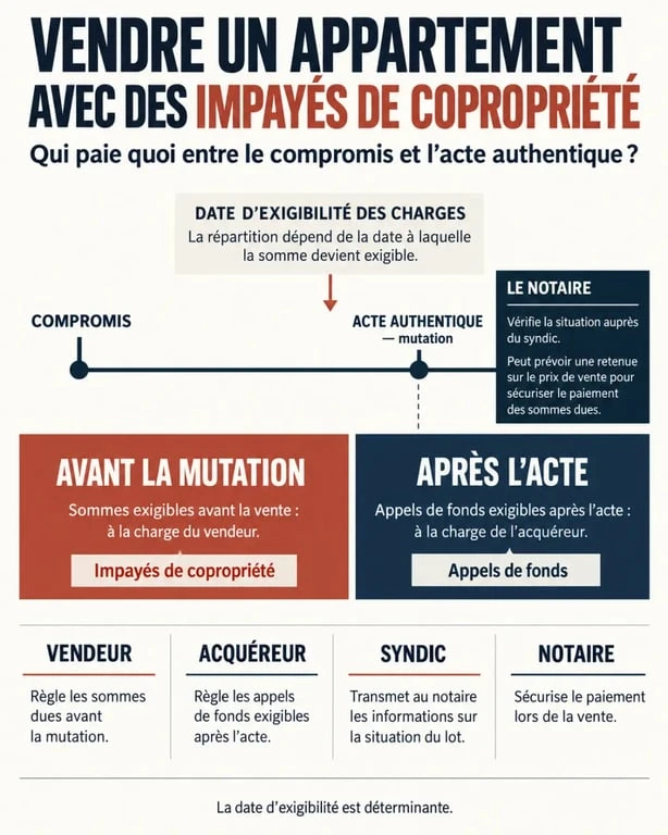 Vente appartement impayés copropriété : répartition des charges entre vendeur et acquéreur