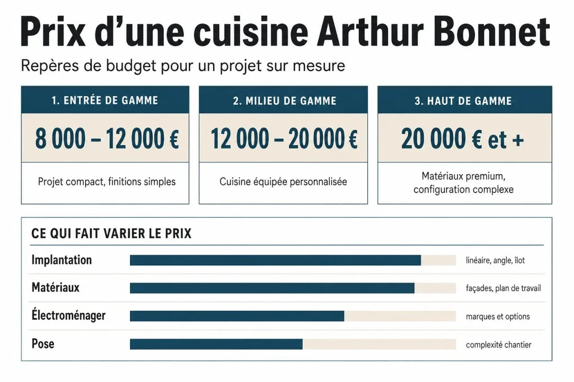 Arthur Bonnet cuisine prix : fourchettes de budget et postes qui font varier le devis