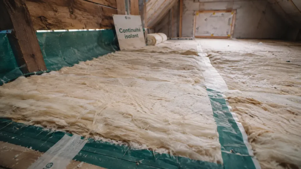 Pose de laine de verre dans un comble : membrane, double couche et ventilation
