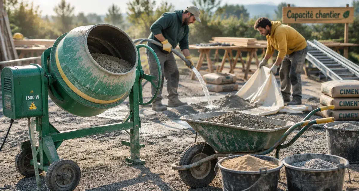 Bétonnière électrique en chantier : capacité adaptée