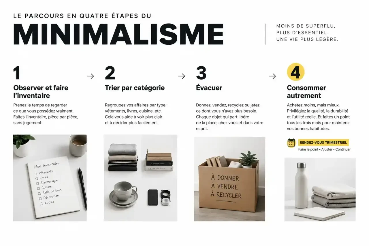 Parcours en quatre temps pour adopter un mode de vie minimaliste progressivement